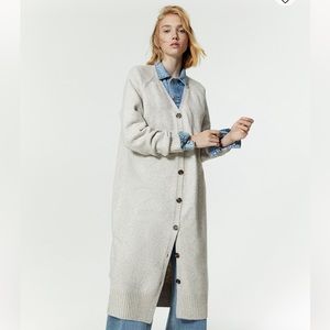 H&M Long Button Up Cardigan Oatmeal Heather Size Small